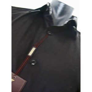 Vitarelli Men's  Button Down -Size Large 16.5 Solid Black, Flip Cuffs NEW  Italy